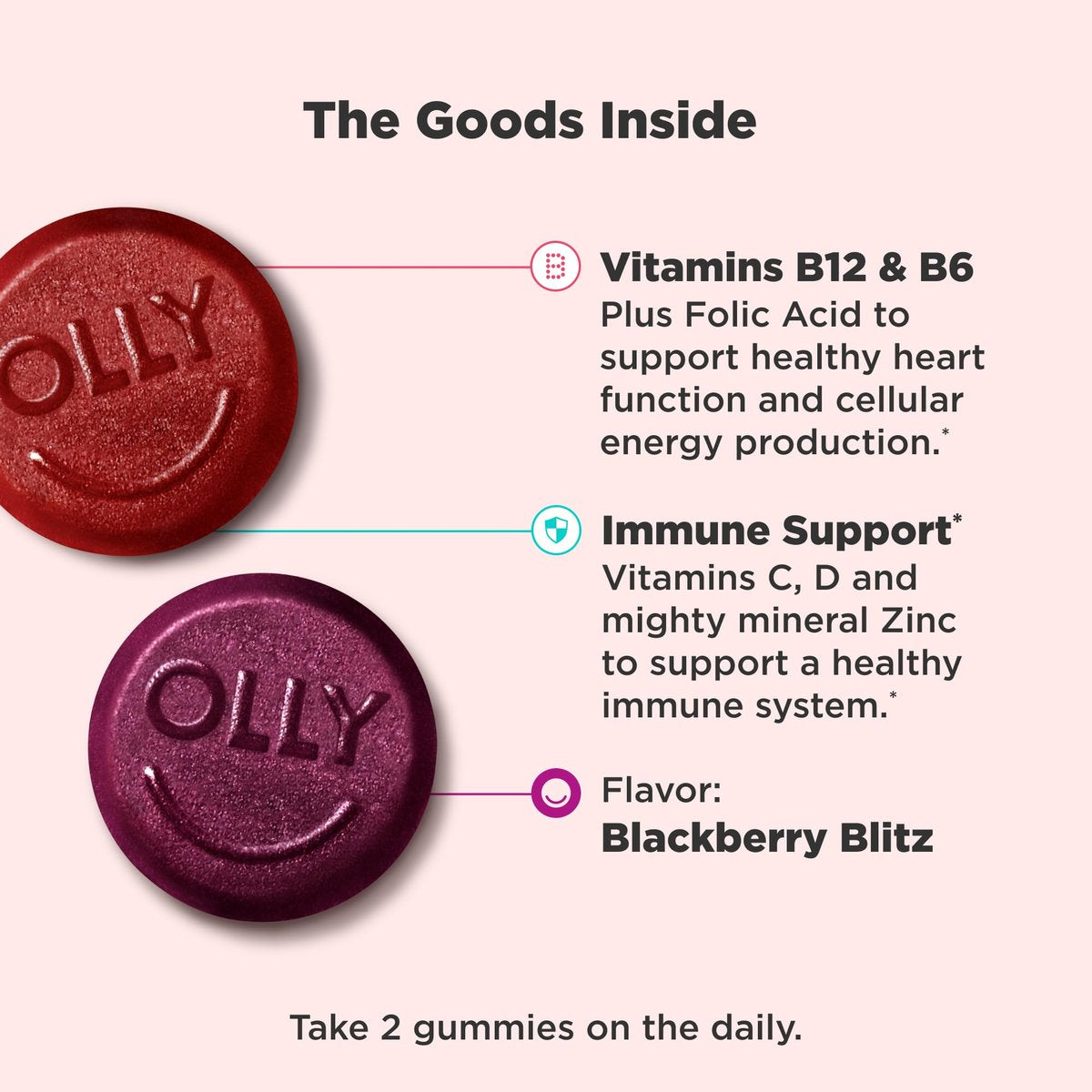 OLLY Männer Multi Gummis – Unterstützt das allgemeine Wohlbefinden* mit Vitamin A, C, D, E, B-Vitaminen & Zink, Blackberry-Blitz-Geschmack, 65-Tage-Vorrat – 130 Stück
