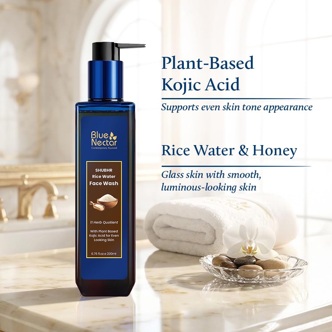 Blue Nectar Rice Water Gesichtsreinigung mit 2% Kojisäure gegen Pigmentflecken | Gesichtsreiniger für fettige, trockene & empfindliche Haut | Gesichtsreinigung für Frauen & Männer (11 Kräuter, 100 ml)