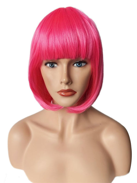 OYSRONG Damen Kurzhaarperücke 30 cm Hot Pink Bob mit Pony, Multifunktionale Synthetik-Cosplay-Perücke (Hot Pink)