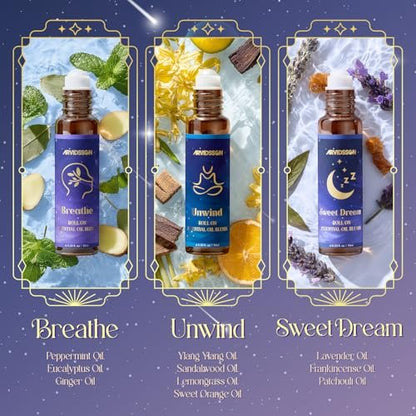 ARVIDSSON Ätherische Öle Roll-On Set – Natürliche Selbstpflege-Blends für Frauen – Geschenkset mit 6 Aromatherapieölen: Sweet Dream, Unwind, Breathe, Balance, Focus, Happy – Rollerflaschen für Körper und Massage
