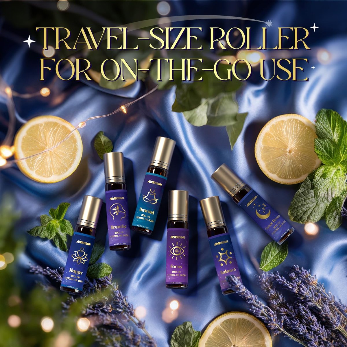 ARVIDSSON Ätherische Öle Roll-On Set – Natürliche Selbstpflege-Blends für Frauen – Geschenkset mit 6 Aromatherapieölen: Sweet Dream, Unwind, Breathe, Balance, Focus, Happy – Rollerflaschen für Körper und Massage