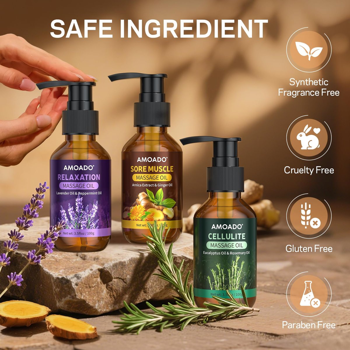 AMOADO Massageöl für Massagetherapie, 10,5 Unzen – Arnikaöl, Anti-Cellulite, Eukalyptus- und Lavendelöl, Schmerzlinderung & Spa-Entspannung, Geschenkset