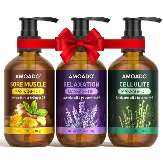 AMOADO Massageöl für Massagetherapie, 10,5 Unzen – Arnikaöl, Anti-Cellulite, Eukalyptus- und Lavendelöl, Schmerzlinderung & Spa-Entspannung, Geschenkset