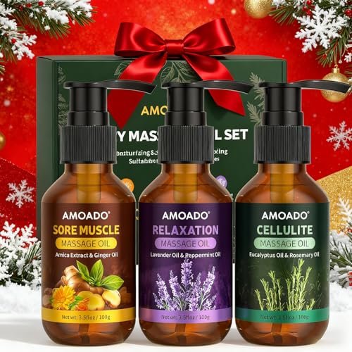 AMOADO Massageöl für Massagetherapie, 10,5 Unzen – Arnikaöl, Anti-Cellulite, Eukalyptus- und Lavendelöl, Schmerzlinderung & Spa-Entspannung, Geschenkset
