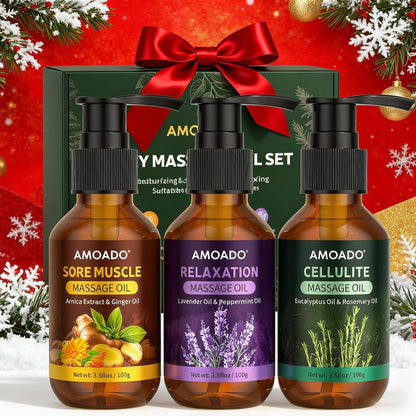 AMOADO Massageöl für Massagetherapie, 10,5 Unzen – Arnikaöl, Anti-Cellulite, Eukalyptus- und Lavendelöl, Schmerzlinderung & Spa-Entspannung, Geschenkset