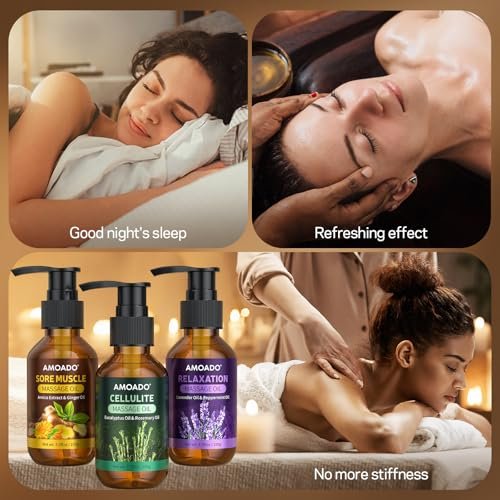 AMOADO Massageöl für Massagetherapie, 10,5 Unzen – Arnikaöl, Anti-Cellulite, Eukalyptus- und Lavendelöl, Schmerzlinderung & Spa-Entspannung, Geschenkset