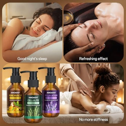 AMOADO Massageöl für Massagetherapie, 10,5 Unzen – Arnikaöl, Anti-Cellulite, Eukalyptus- und Lavendelöl, Schmerzlinderung & Spa-Entspannung, Geschenkset