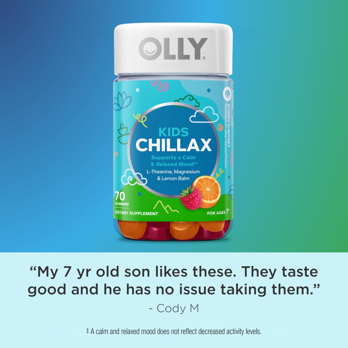 OLLY Kids Chillax Gummibärchen – Für Ruhe und Entspannung* – Magnesium, L-Theanin, Melissen-Extrakt – 70 Stück (35 Tage Vorrat)