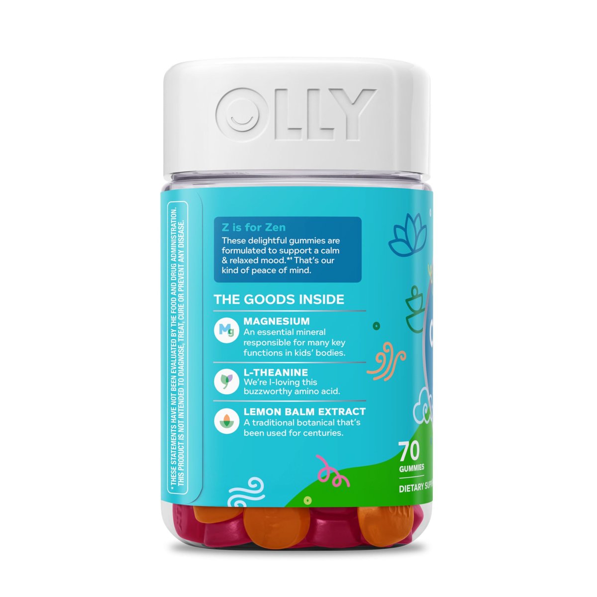 OLLY Kids Chillax Gummibärchen – Für Ruhe und Entspannung* – Magnesium, L-Theanin, Melissen-Extrakt – 70 Stück (35 Tage Vorrat)