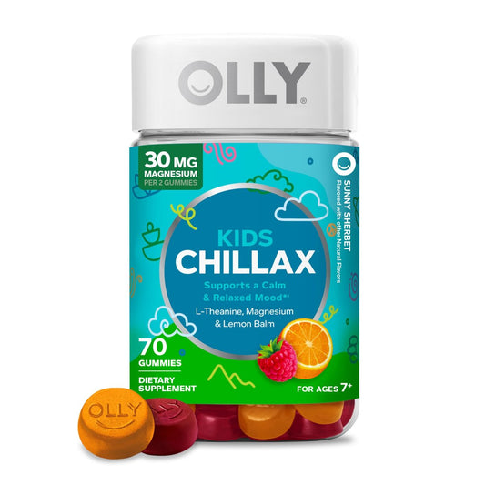 OLLY Kids Chillax Gummibärchen – Für Ruhe und Entspannung* – Magnesium, L-Theanin, Melissen-Extrakt – 70 Stück (35 Tage Vorrat)