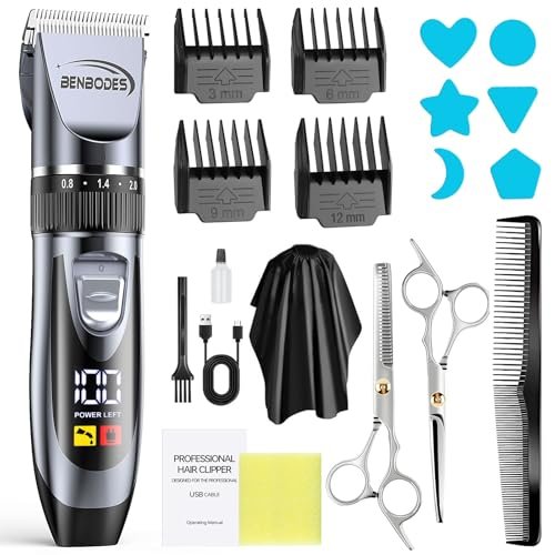 Benbodes Haarschneider & Barttrimmer Herren Pflegeset – Professionelles Haarschneidegerät, Kabelloser wiederaufladbarer Haartrimmer mit LED-Display für die persönliche Haarpflege zu Hause, Geschenk für Männer