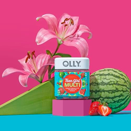 OLLY Teen Girl Multi Gummy – Multivitamin für gesunde Haut & Immunsystem, mit Biotin, Zink, Erdbeer-Melonen-Geschmack, 100 Stück (50 Tage Vorrat)