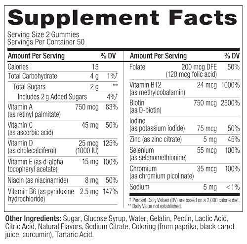 OLLY Teen Girl Multi Gummy – Multivitamin für gesunde Haut & Immunsystem, mit Biotin, Zink, Erdbeer-Melonen-Geschmack, 100 Stück (50 Tage Vorrat)