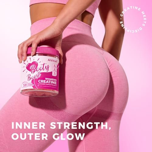 AiVital™ Creatine Gummis für Frauen, 5000 mg Creatin Monohydrat + 2000 mg Kollagen + 1000 mg BCAA, zuckerfrei, 30 Portionen, 120 Stück (Beere)