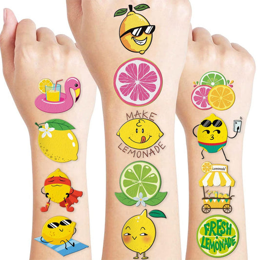 96 Stück Zitronen-Tattoos für Kinder – Vorgestanzte temporäre Tattoos für Mottopartys, Geburtstagsfeiern, Schulbelohnungen und Geschenke