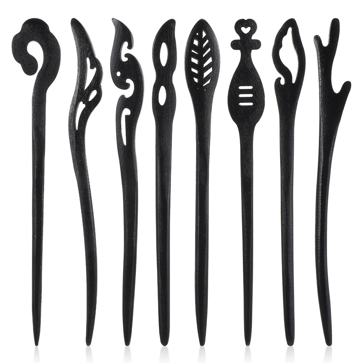 8er-Pack Holz-Haarnadeln für Damen, Vintage Chinesisch Japanisch Haarstäbchen für Dutt, Haarnadeln für lange Haare, Handgemachte Dutt-Stäbchen, Hanfu Nadeln für Frauen und Mädchen