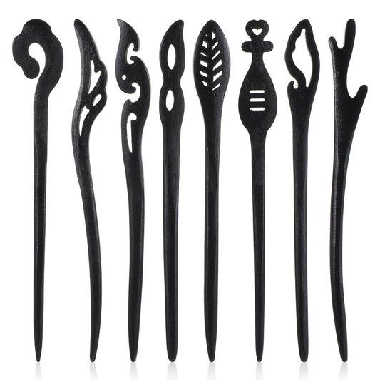 8er-Pack Holz-Haarnadeln für Damen, Vintage Chinesisch Japanisch Haarstäbchen für Dutt, Haarnadeln für lange Haare, Handgemachte Dutt-Stäbchen, Hanfu Nadeln für Frauen und Mädchen