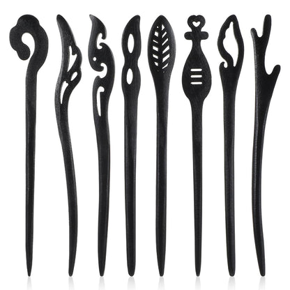 8er-Pack Holz-Haarnadeln für Damen, Vintage Chinesisch Japanisch Haarstäbchen für Dutt, Haarnadeln für lange Haare, Handgemachte Dutt-Stäbchen, Hanfu Nadeln für Frauen und Mädchen