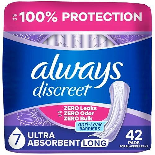 Always Discreet Inkontinenz-Einlagen für Frauen, trockener, 7 Tropfen, Langle, Ultimative Saugfähigkeit, Blasenkontrolle, Übernacht- & Wochenbett-Einlagen, 42 Stück