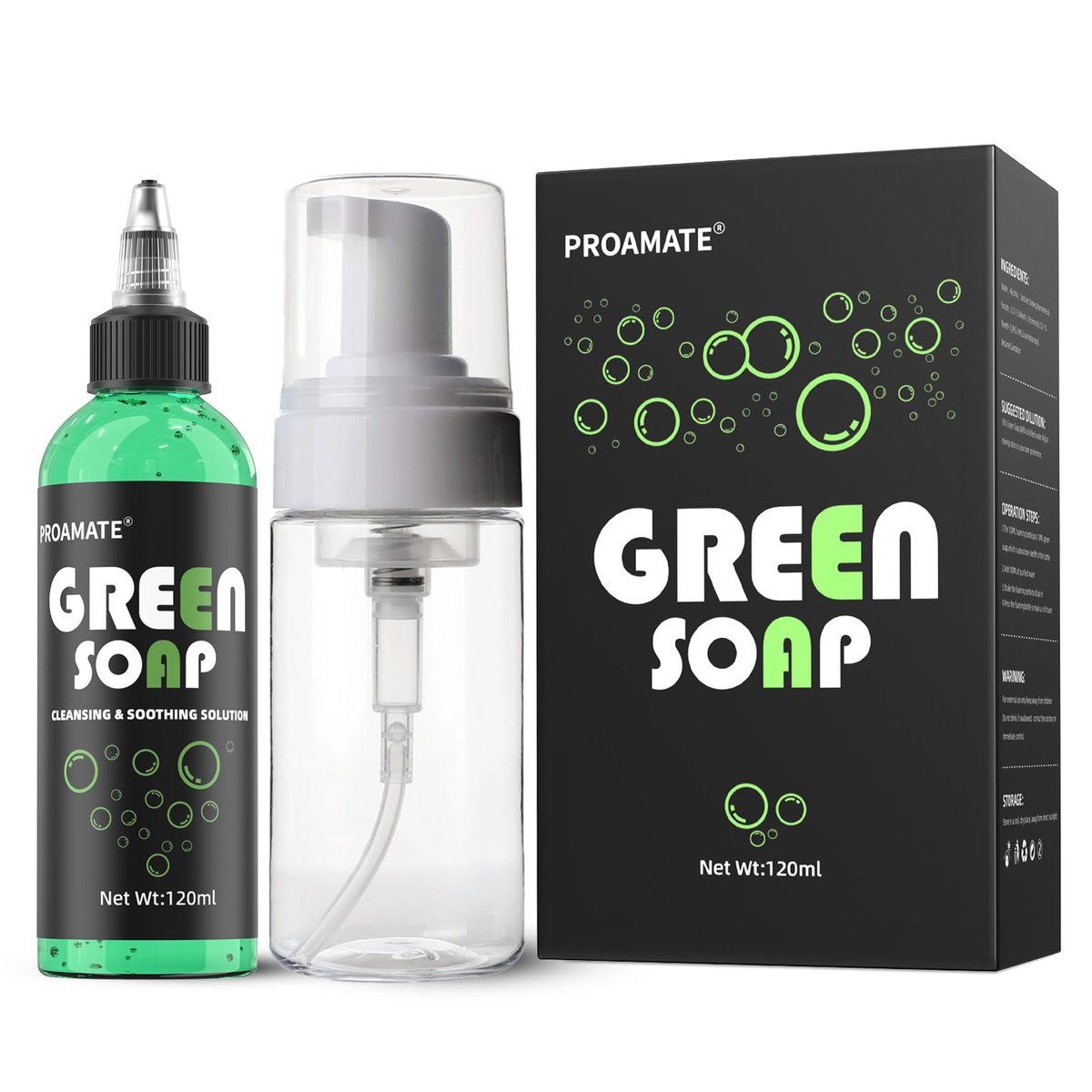 proamate Green Tattoo Seife 4OZ mit Schaumflasche 120ml – Tattoo Seife für Tattoos und Piercings, Reinigung von Haut und Geräten