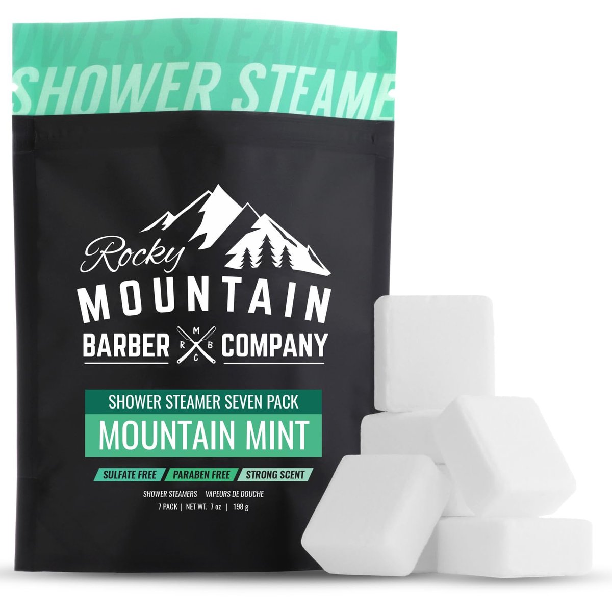 Mountain Mint Duschbomben 7er Pack – Hergestellt in USA mit extra starkem Duft – Aromatherapie mit ätherischen Ölen aus Eukalyptus, Pfefferminze & Menthol – Erfrischender Duft zur Stresslinderung