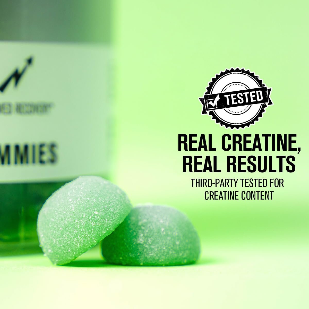 Jacked Factory Zuckerfreie Creatine Gummies – 5 g Tagesdosis (1,25 g pro Gummy) – Creatine Gummies ohne Zucker für Männer und Frauen, veganfreundlich, drittanbietergetestet – 120 Gummies, Grünem Apfel