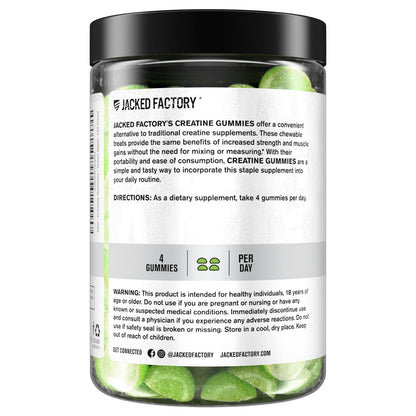 Jacked Factory Zuckerfreie Creatine Gummies – 5 g Tagesdosis (1,25 g pro Gummy) – Creatine Gummies ohne Zucker für Männer und Frauen, veganfreundlich, drittanbietergetestet – 120 Gummies, Grünem Apfel