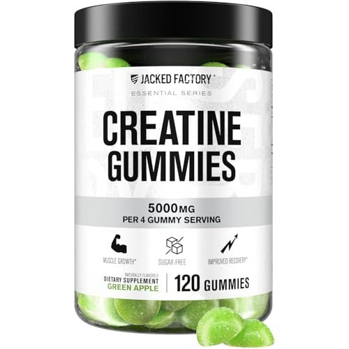 Jacked Factory Zuckerfreie Creatine Gummies – 5 g Tagesdosis (1,25 g pro Gummy) – Creatine Gummies ohne Zucker für Männer und Frauen, veganfreundlich, drittanbietergetestet – 120 Gummies, Grünem Apfel