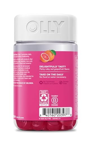 OLLY Hair Skin and Nails Gummies – Unwiderstehliche Schönheit mit Biotin 2500mcg pro 2 Gummis, Keratin & Vitamin C – Unterstützt gesunde Haare, Haut & Nägel – Grapefruitgeschmack – 120 Stück