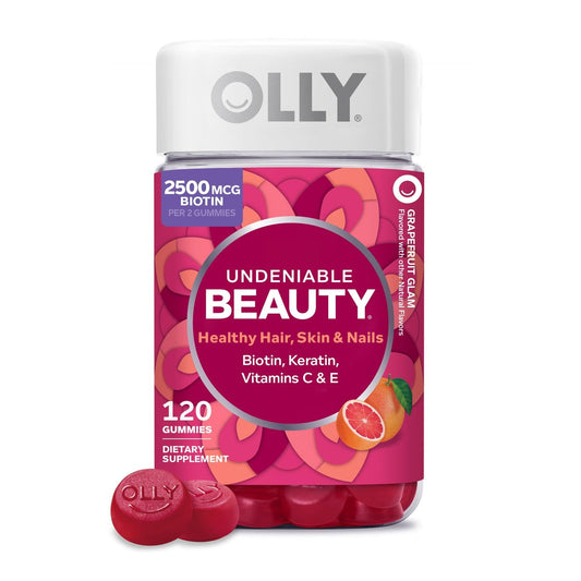 OLLY Hair Skin and Nails Gummies – Unwiderstehliche Schönheit mit Biotin 2500mcg pro 2 Gummis, Keratin & Vitamin C – Unterstützt gesunde Haare, Haut & Nägel – Grapefruitgeschmack – 120 Stück