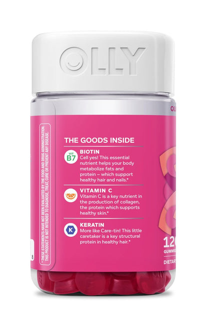 OLLY Hair Skin and Nails Gummies – Unwiderstehliche Schönheit mit Biotin 2500mcg pro 2 Gummis, Keratin & Vitamin C – Unterstützt gesunde Haare, Haut & Nägel – Grapefruitgeschmack – 120 Stück