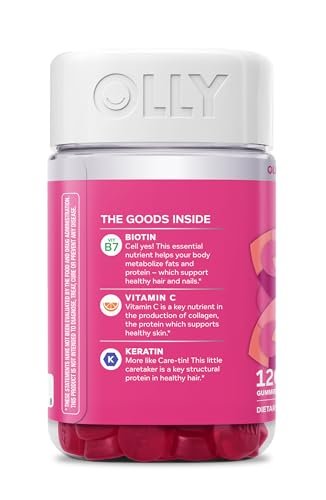 OLLY Hair Skin and Nails Gummies – Unwiderstehliche Schönheit mit Biotin 2500mcg pro 2 Gummis, Keratin & Vitamin C – Unterstützt gesunde Haare, Haut & Nägel – Grapefruitgeschmack – 120 Stück