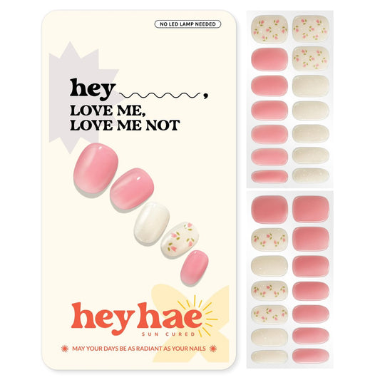 Heyhae Semi Cured Gel-Nagelstreifen – Keine LED-Lampe nötig, einfaches Auftragen & Entfernen, Salonqualität – 28 Streifen, 1 Vorbereitungspad, Nagelfeile & Holzstäbchen – „Hey, Love Me, Love Me Not“