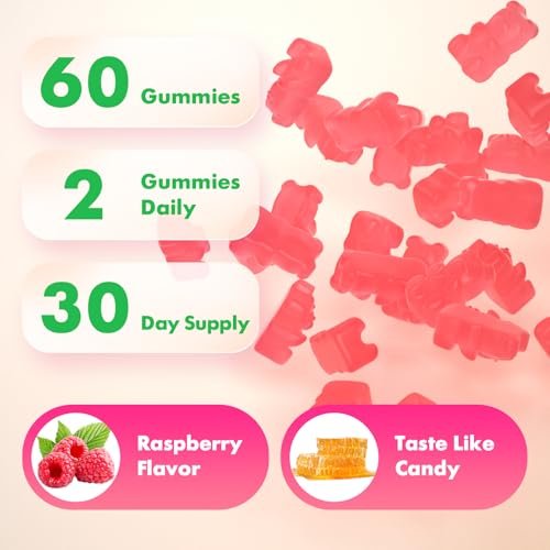 MEENCCD L-Methylfolat Gummies, Methylfolat Supplement, 5-MTHF Supplement - Aktives 5-MTHF - Unterstützt das allgemeine Wohlbefinden, Vegan, Himbeergeschmack, 60 Stück