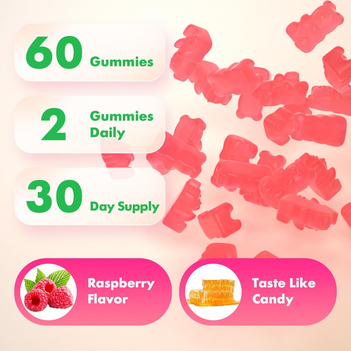 MEENCCD L-Methylfolat Gummies, Methylfolat Supplement, 5-MTHF Supplement - Aktives 5-MTHF - Unterstützt das allgemeine Wohlbefinden, Vegan, Himbeergeschmack, 60 Stück
