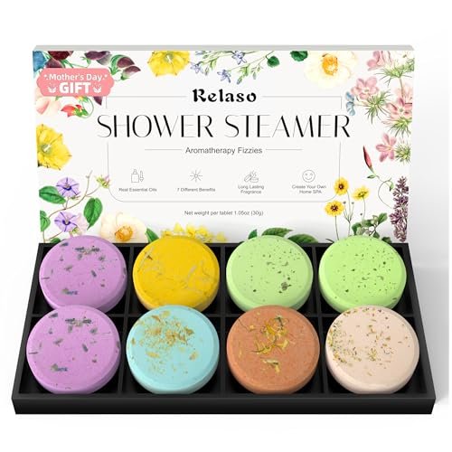 Relaso Shower Steamers Aromatherapie 8er-Pack – Geschenkbox für Damen & Herren, Luxus-Duschbomben mit natürlichen ätherischen Ölen, Home Spa Stressabbau, Entspannung & Self-Care