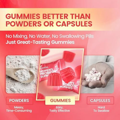 VivoNu Probiotika für Frauen – Probiotische Gummis für Frauen, 500 Millionen KBE, Ballaststoffe | Weibliche Balance Gummis für gesunden Geruch, Verdauungsunterstützung und Darmgesundheit + Vitamin C für Immununterstützung – 60 Gummis