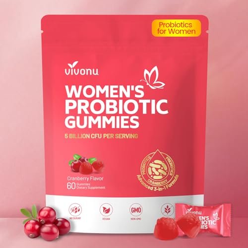 VivoNu Probiotika für Frauen – Probiotische Gummis für Frauen, 500 Millionen KBE, Ballaststoffe | Weibliche Balance Gummis für gesunden Geruch, Verdauungsunterstützung und Darmgesundheit + Vitamin C für Immununterstützung – 60 Gummis