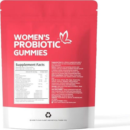 VivoNu Probiotika für Frauen – Probiotische Gummis für Frauen, 500 Millionen KBE, Ballaststoffe | Weibliche Balance Gummis für gesunden Geruch, Verdauungsunterstützung und Darmgesundheit + Vitamin C für Immununterstützung – 60 Gummis