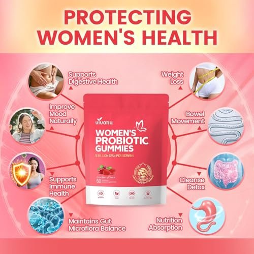 VivoNu Probiotika für Frauen – Probiotische Gummis für Frauen, 500 Millionen KBE, Ballaststoffe | Weibliche Balance Gummis für gesunden Geruch, Verdauungsunterstützung und Darmgesundheit + Vitamin C für Immununterstützung – 60 Gummis