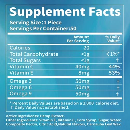 HOOLOO Hanf Gummis für Erwachsene, 6 fruchtige Geschmacksrichtungen für tiefe Nachtruhe und Entspannung, mit Vitaminen und Omega 3, hergestellt in den USA