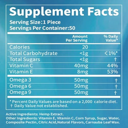 HOOLOO Hanf Gummis für Erwachsene, 6 fruchtige Geschmacksrichtungen für tiefe Nachtruhe und Entspannung, mit Vitaminen und Omega 3, hergestellt in den USA