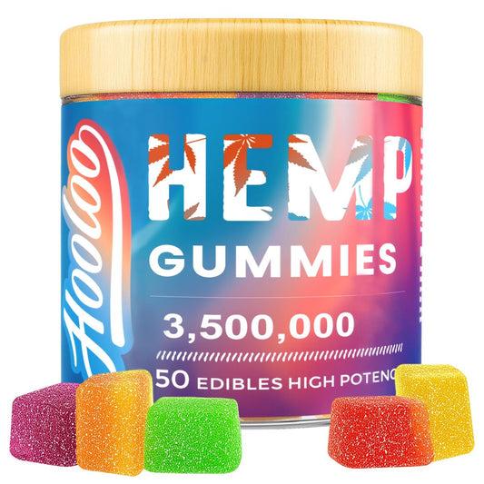 HOOLOO Hanf Gummis für Erwachsene, 6 fruchtige Geschmacksrichtungen für tiefe Nachtruhe und Entspannung, mit Vitaminen und Omega 3, hergestellt in den USA