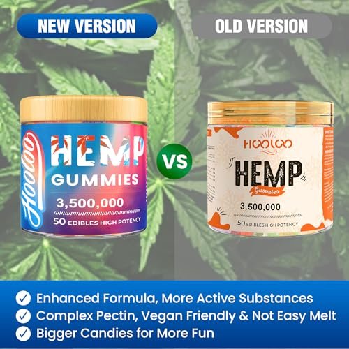 HOOLOO Hanf Gummis für Erwachsene, 6 fruchtige Geschmacksrichtungen für tiefe Nachtruhe und Entspannung, mit Vitaminen und Omega 3, hergestellt in den USA