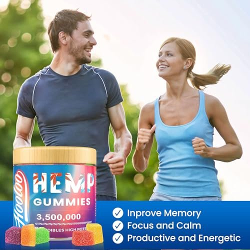 HOOLOO Hanf Gummis für Erwachsene, 6 fruchtige Geschmacksrichtungen für tiefe Nachtruhe und Entspannung, mit Vitaminen und Omega 3, hergestellt in den USA