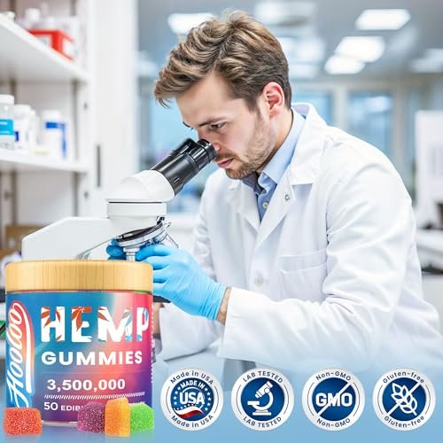 HOOLOO Hanf Gummis für Erwachsene, 6 fruchtige Geschmacksrichtungen für tiefe Nachtruhe und Entspannung, mit Vitaminen und Omega 3, hergestellt in den USA
