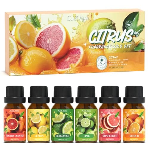 Soulorigin Citrus Duftöle Set für Diffuser, Aroma Diffuser Öl für Kerzenherstellung – Blutorange, Zitrone, Bergamotte, Limette, Grapefruit, Zitrus