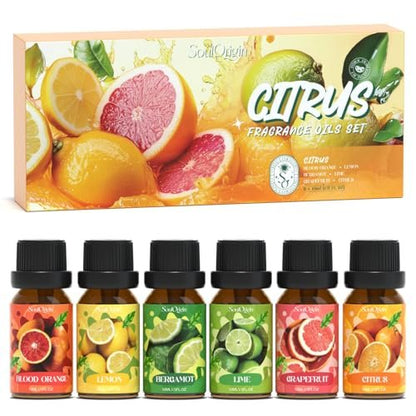 Soulorigin Citrus Duftöle Set für Diffuser, Aroma Diffuser Öl für Kerzenherstellung – Blutorange, Zitrone, Bergamotte, Limette, Grapefruit, Zitrus