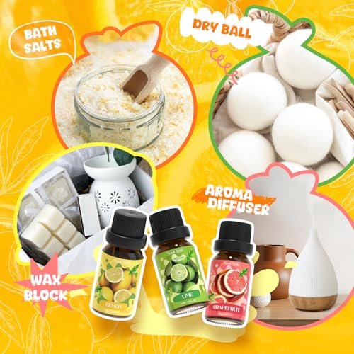 Soulorigin Citrus Duftöle Set für Diffuser, Aroma Diffuser Öl für Kerzenherstellung – Blutorange, Zitrone, Bergamotte, Limette, Grapefruit, Zitrus