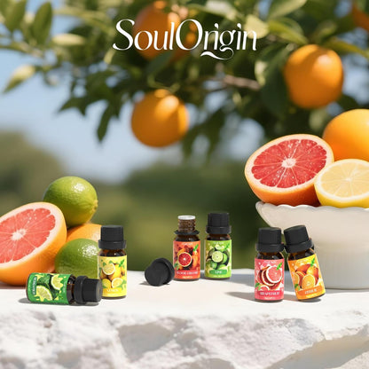 Soulorigin Citrus Duftöle Set für Diffuser, Aroma Diffuser Öl für Kerzenherstellung – Blutorange, Zitrone, Bergamotte, Limette, Grapefruit, Zitrus
